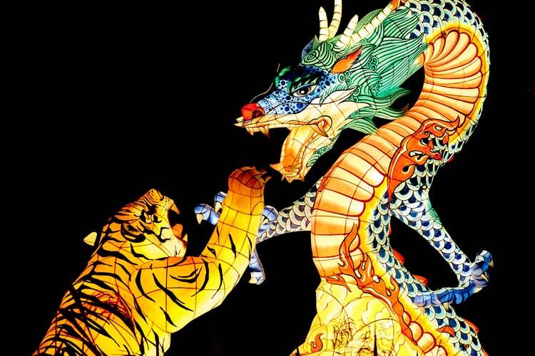 A dragon rising over a tiger