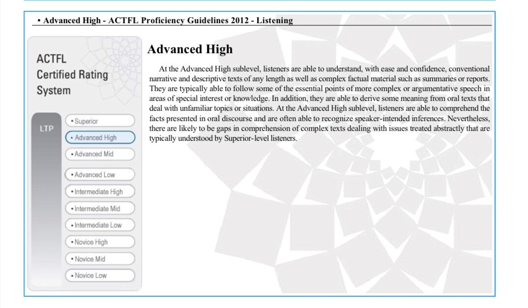 Arabic official listening proficiency test Advanced High