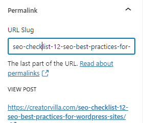 WordPress URL Slug editor.