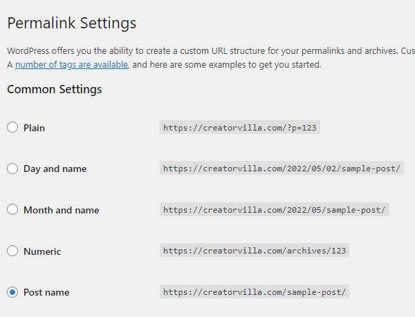 WordPress Permalink Settings Editor..