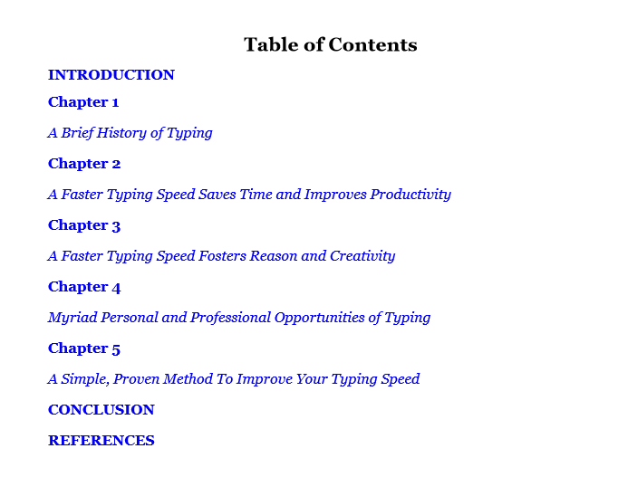 Be More Productive Typing Table of Contents