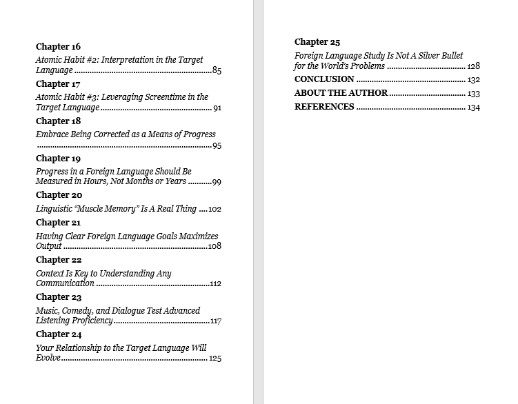 The Art of Learning a Foreign Language Book Table of contents